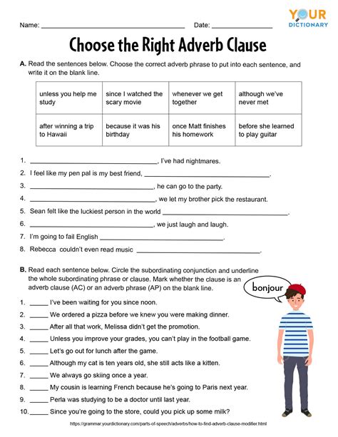 adverb clause worksheet with answers.